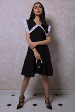 Load image into Gallery viewer, Lacey Wide Collar Dress with Belt in Black