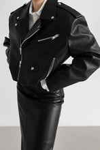 Load image into Gallery viewer, Cropped Biker Jacket with Epaulettes